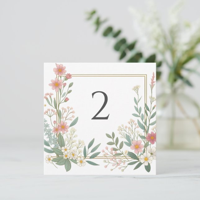 Cartão De Festividades Números de tabela borda floral (Em pé/Frente)
