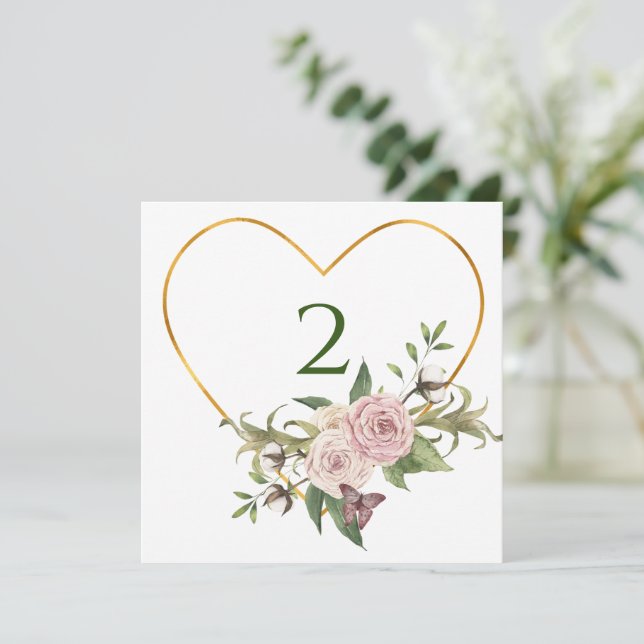 Cartão De Festividades Números de tabela borda floral (Em pé/Frente)