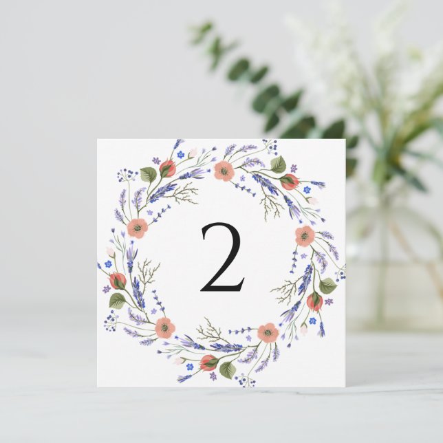 Cartão De Festividades Números de tabela borda floral simples elegante (Em pé/Frente)