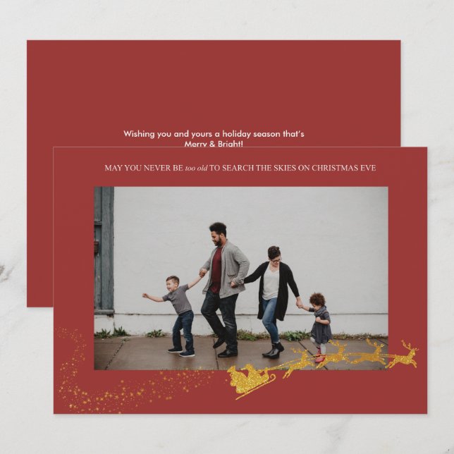 Cartão De Festividades Nunca Velho Glitter Dourado Vermelho Foto Falso (Frente/Verso)