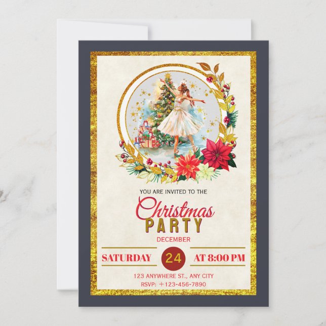 Cartão De Festividades Nutcracker Ballet Ballerina - Christmas Party (Frente)