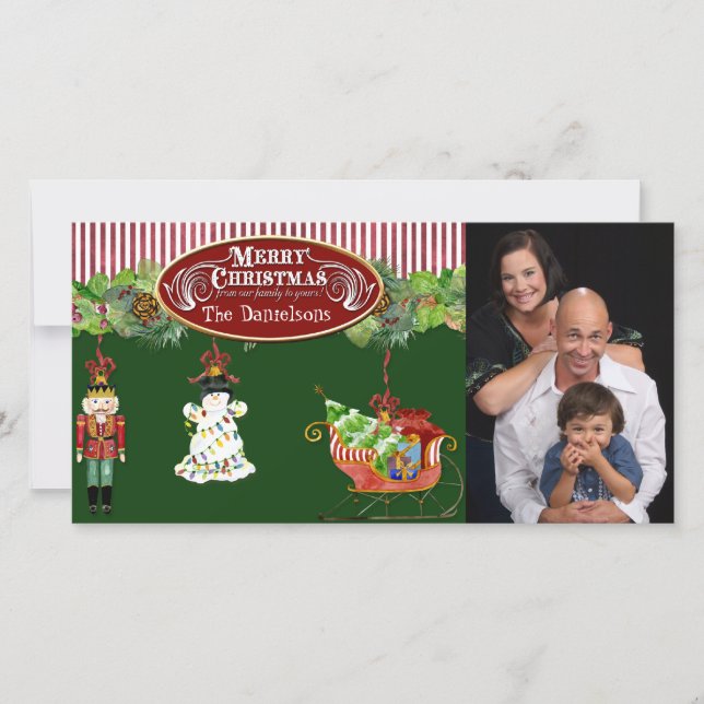 Cartão De Festividades Nutcracker Papais noeis Sleigh Árvore de Natal (Frente)