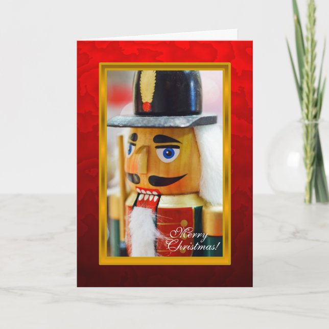 Cartão De Festividades Nutcracker Photo Red Christmas Card (Frente)