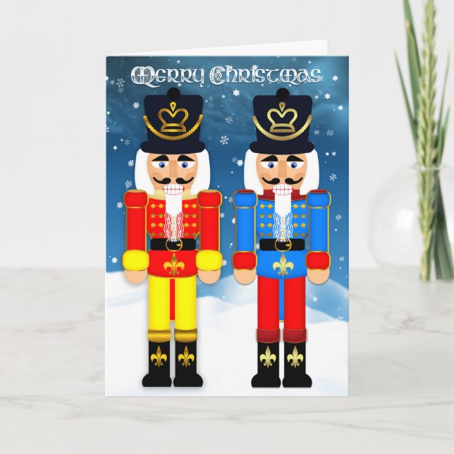 Cartão De Festividades Nutcracker Solder In Blue And Red With Christmas (Frente)