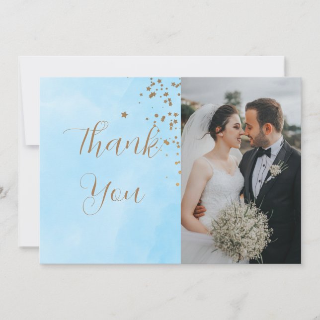 Cartão De Festividades Nuvens Azuis Pastel Aquarela Duas Fotografias (Frente)