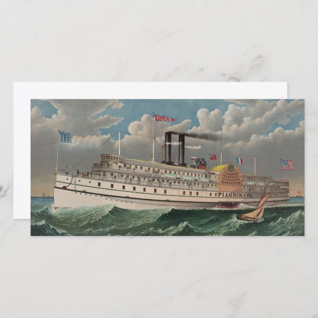 Cartão De Festividades NY Voyage Grand PaddleWheel Steamboat O Peregrino (Frente/Verso)
