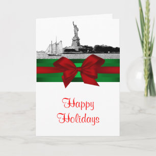 Cartão De Festividades NYC Estátua da Liberdade Gravada Natal Feriado
