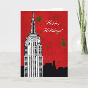 Cartão De Festividades NYC Skyline Etch ESB 2 Feriado de Natal