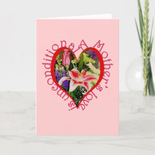 Cartão De Festividades O Amor da Mãe é Incondicional Coração e Flores