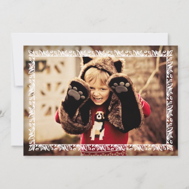 Cartão De Festividades O azevinho sae do cumprimento branco da foto do (Frente)