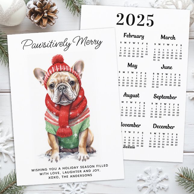 Cartão De Festividades O Bulldog Francês 2025 Calendar Dog No Natal (Criador carregado)
