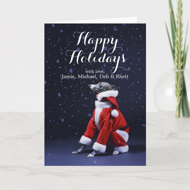 Cartão De Festividades O cachorro senta-se colocando o Pai Natal (Frente)