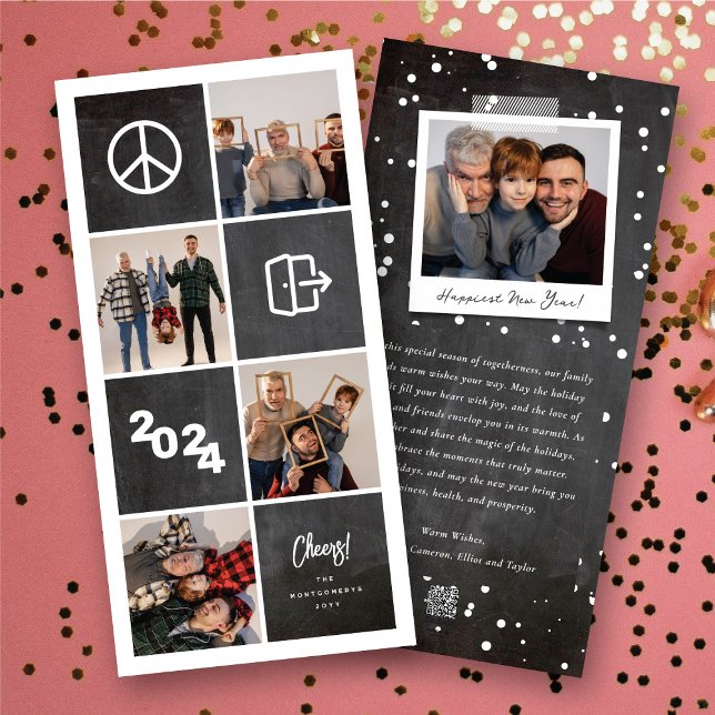 Cartão De Festividades O Chalkboard Peace Out 2024 bloqueia 4 imagens col (Chalkboard Peace Out 2024 Blocks 4 Photo Collage Holiday Card @ fat_fa_tin)