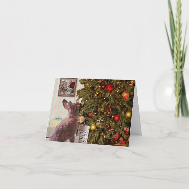 Cartão De Festividades O Coelhinho De Natal Pensando Em Mal (Frente)