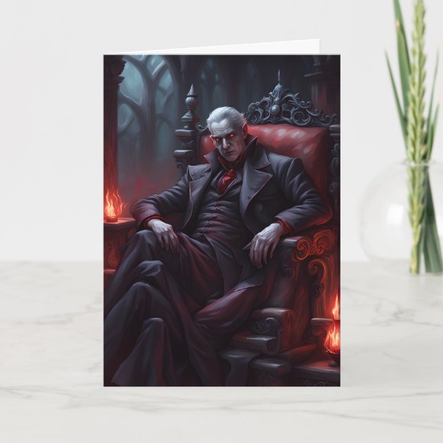 Cartão De Festividades O Conde de Vampiros Sentou Halloween (Frente)