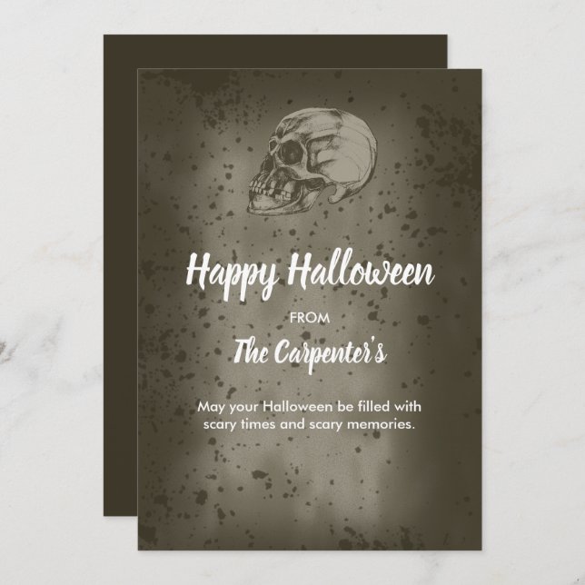 Cartão De Festividades O crânio de Halloween (Frente/Verso)