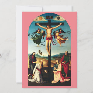 Cartão De Festividades O Cristo Crucificado com a Virgem Maria