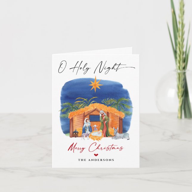 Cartão De Festividades O Foto da Santa Noite da Cena de Natal (Frente)