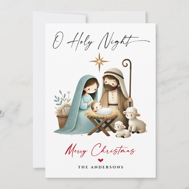 Cartão De Festividades O Foto da Santa Noite da Cena de Natal (Frente)