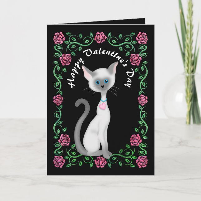 Cartão De Festividades O gato doce do sentimento dos namorados adiciona o (Frente)