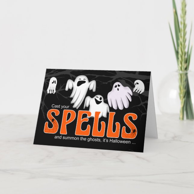 Cartão De Festividades O Halloween retrata os seus feitiços e convocam os (Frente)