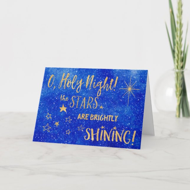 Cartão De Festividades O Holy Night Christmas Gold Blue Christmas Card (Frente)