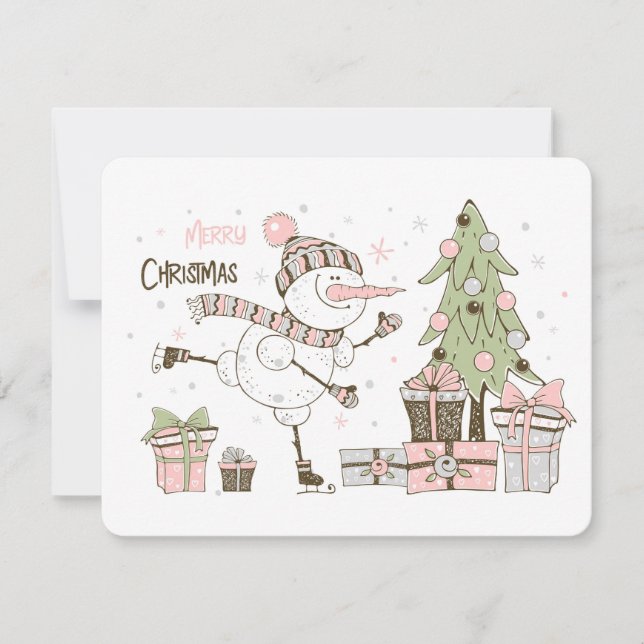 Cartão De Festividades O Homem de Neve Que Passa O Gelo Natal Apresenta U (Frente)