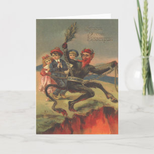 Cartão De Festividades O Krampus Leva Crianças Más Para o Inferno