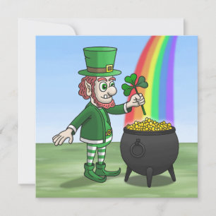 Cartão De Festividades O leprechaun irlandês e o pote de ouro