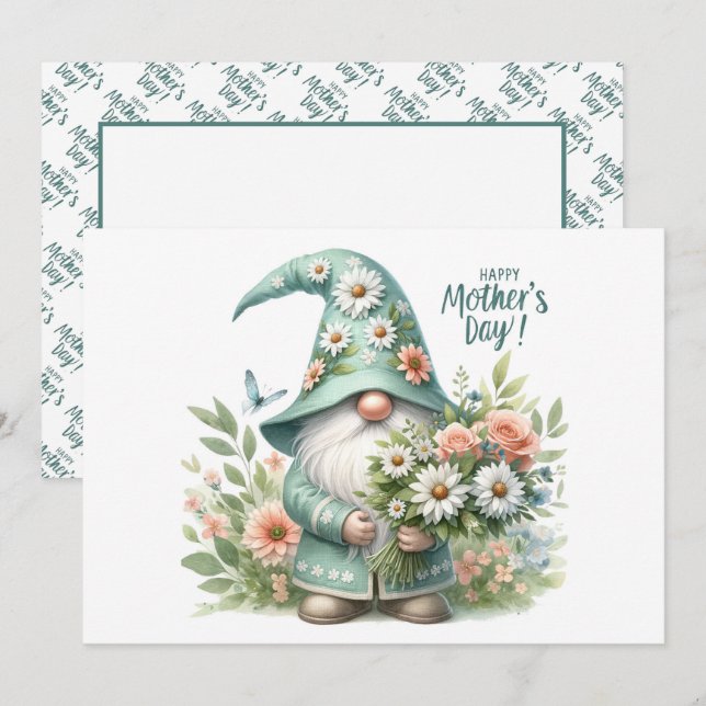 Cartão De Festividades O Mágico Dia das Mães: Delícia Gnomo Caprichoso (Frente/Verso)