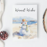 Cartão De Festividades O mais quente deseja que Snowman a praia<br><div class="desc">Esta design foi criada através da arte digital. Pode ser personalizada na área fornecida pela alteração da foto e/ou do texto. Ou pode ser personalizado escolhendo o clique para personalizar outra opção e excluir ou alterar a cor do plano de fundo, adicionar texto, alterar a cor ou o estilo do...</div>