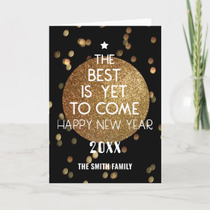 Cartão De Festividades O Melhor Ainda É Vir Um Dourado Bokeh Festivo