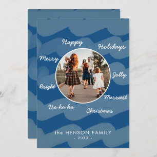 Cartão De Festividades O Natal Azul Moderno Deseja Foto da Família