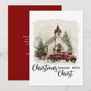 Cartão De Festividades O Natal Começa Com Cristo Caminhão Vermelho Rústic