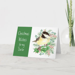 Cartão De Festividades O Natal Deseja Chickadee Bird Doutor