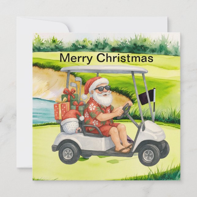 Cartão De Festividades O Natal do Golf temia com o Papai Noel (Frente)
