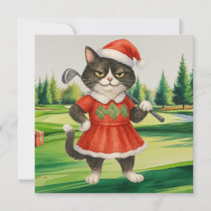 Cartão De Festividades O Natal do Golf temia para a Mulher Gato Golfer