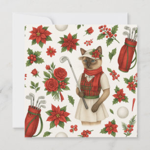 Cartão De Festividades O Natal do Golf temia para a Mulher Gato Golfer