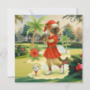 Cartão De Festividades O Natal do Golf temia para a Mulher Gato Golfer