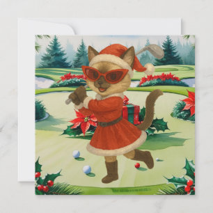 Cartão De Festividades O Natal do Golf temia para a Mulher Gato Golfer