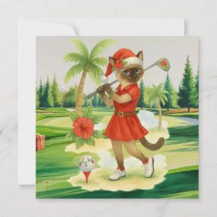 Cartão De Festividades O Natal do Golf temia para a Mulher Gato Golfer