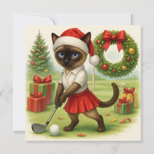 Cartão De Festividades O Natal do Golf temia para a Mulher Gato Golfer (Frente)