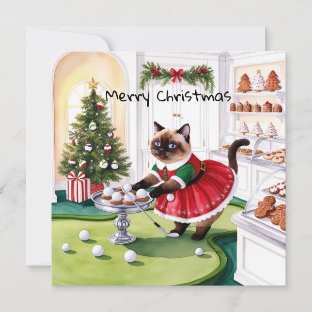 Cartão De Festividades O Natal do Golf temia para o Golfista do Gato (Frente)