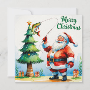 Cartão De Festividades O Natal dos Pais de Pesca com Papai Noel