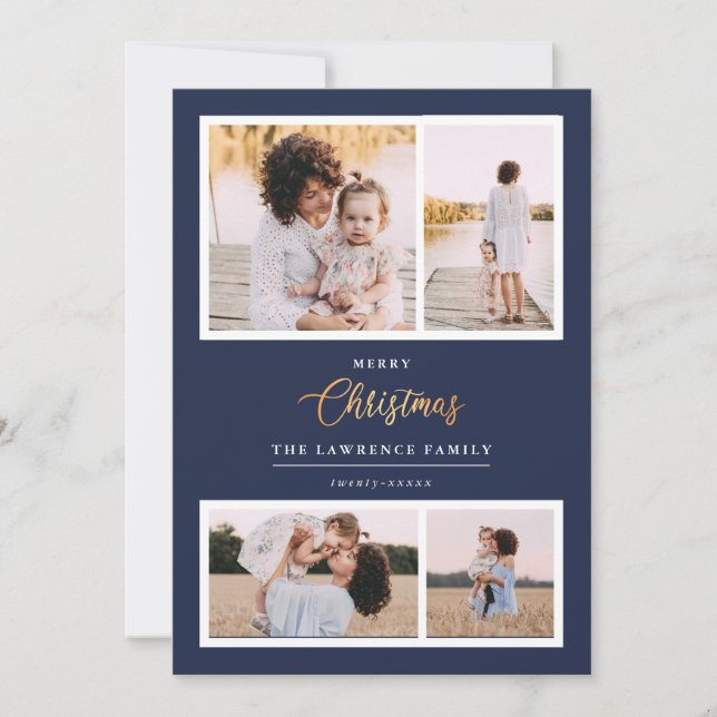 Cartão De Festividades O Natal é Dourado | Marinho Elegant 4 dias feriado (Frente)