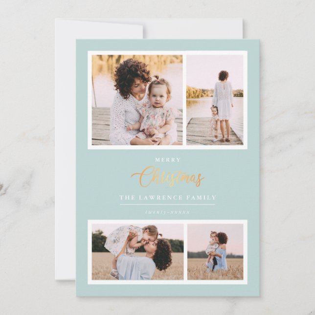 Cartão De Festividades O Natal é Dourado | Mint Elegant 4 feriados (Frente)