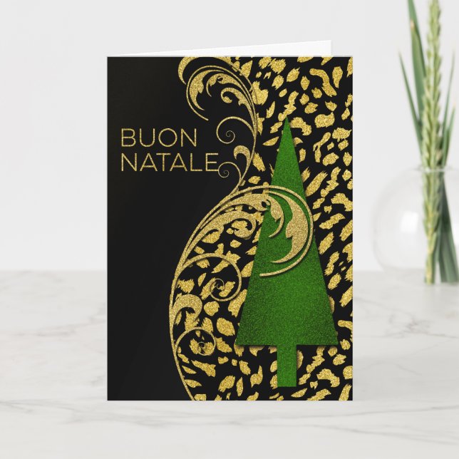 Cartão De Festividades O Natal italiano Buon Natale! Verde e Faux Dourado (Frente)