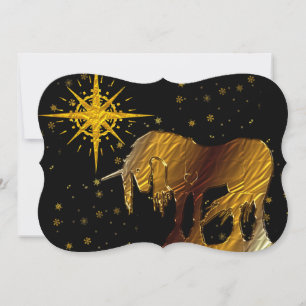 Cartão De Festividades O Ouro Unicorn Star (fundo preto)