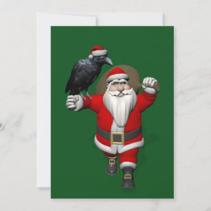 Cartão De Festividades O Pai Natal Engraçado Com O Corvo Comum