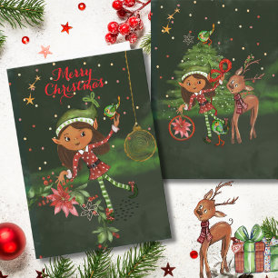Cartão De Festividades O pequeno Elfo envia um desejo de Natal para crian